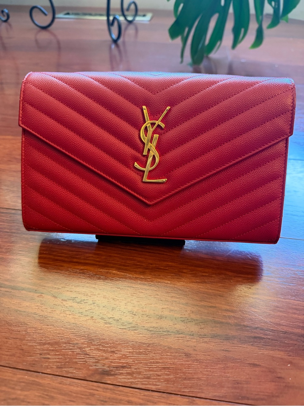 Saint Laurent Red Cassandre Shoulder bag with Gold YSL Emblem Lambskin